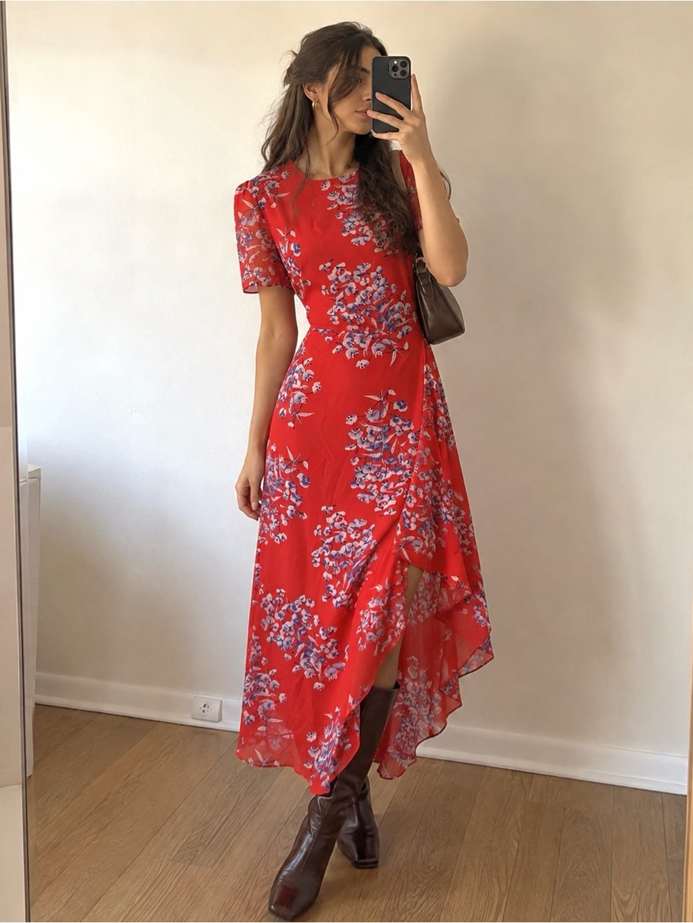 Saunders Red Floral Midi Dress Size 12 Wedding Guest